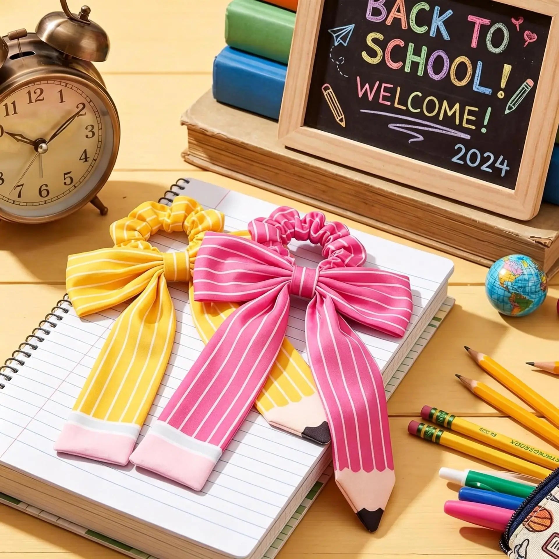 Pencil Bow Scrunchie – Back to School Hair Tie