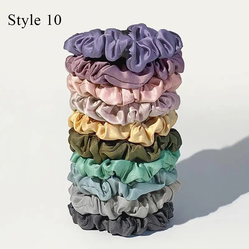 Colorful Satin Scrunchies – 10 Piece Hair Tie Set
