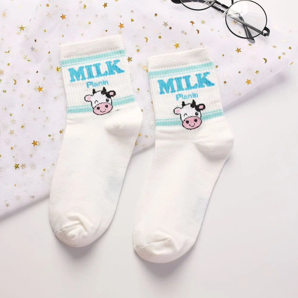 Strawberry Milk Cow Ankle Socks