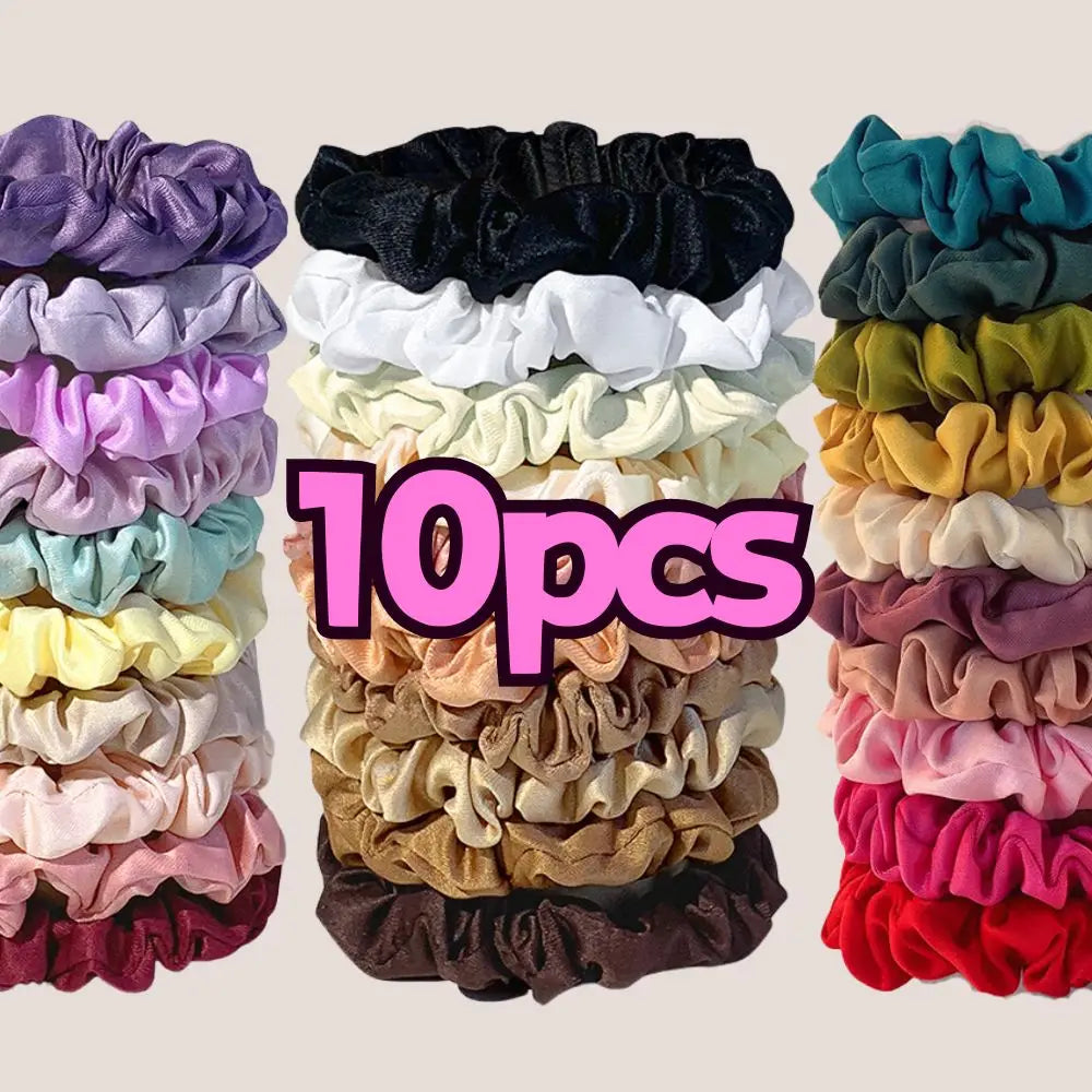Colorful Satin Scrunchies – 10 Piece Hair Tie Set