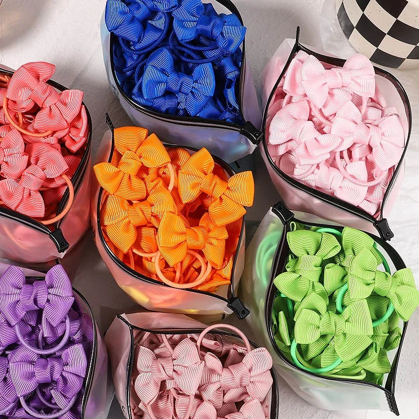 Girls' Colourful Bow Hair Ties – 10-Piece School Hair Set