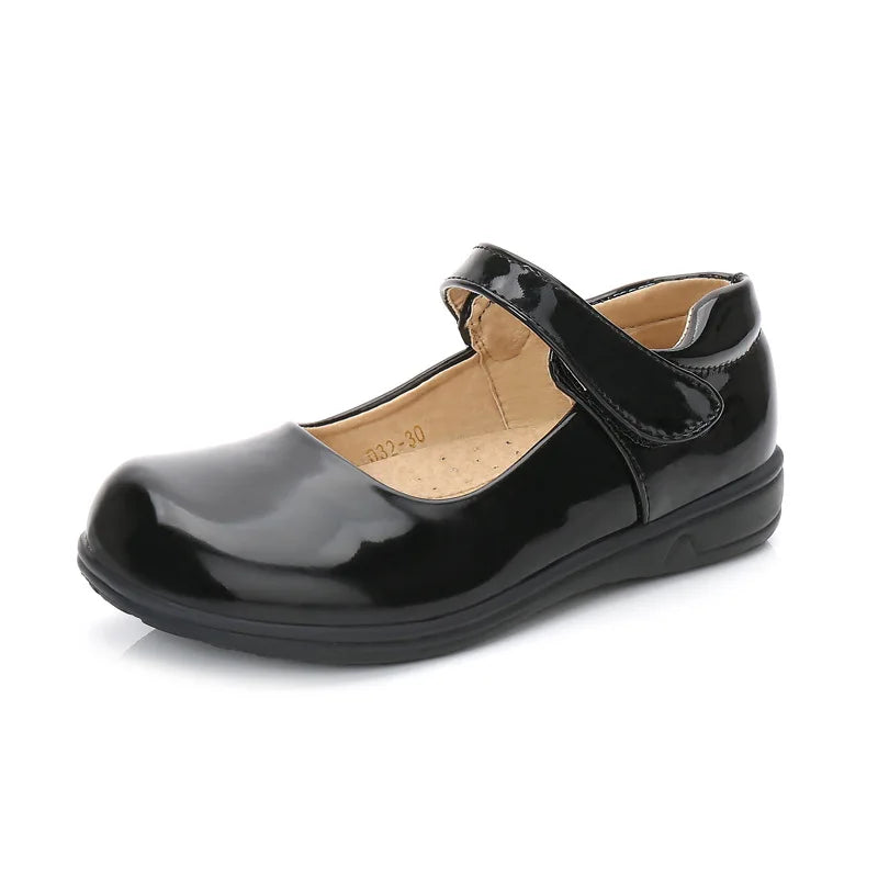 Kids' Black School Shoes – Classic Formal Girl Shoes with Hook & Loop