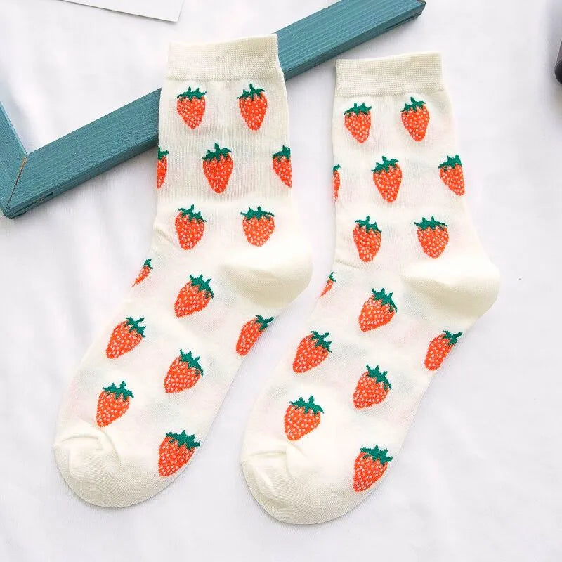 Cute Fruit Print Cotton Socks