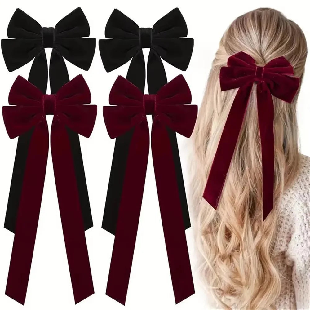 Girls' Velvet Double Bow Hair Clip – Christmas Hair Accessory
