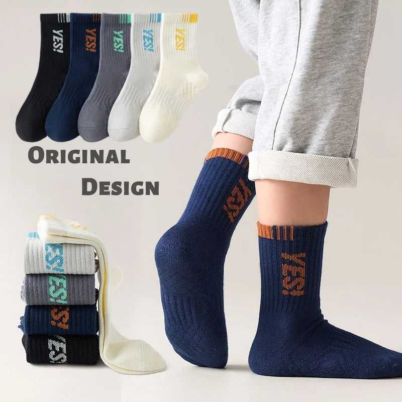 Kids Football Crew Socks – 5 Pack Cotton Sports Socks