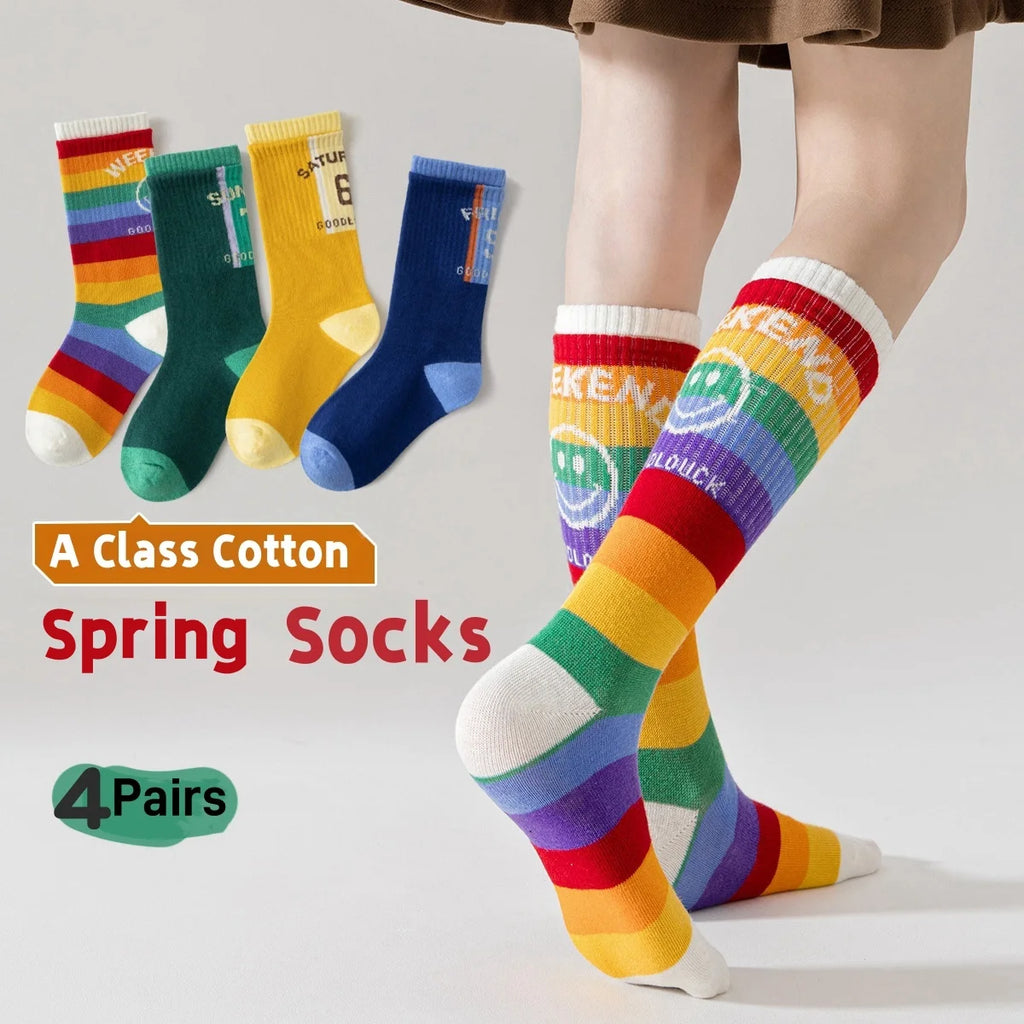 Kids Striped Knee-High Sport Socks – 4 Pairs