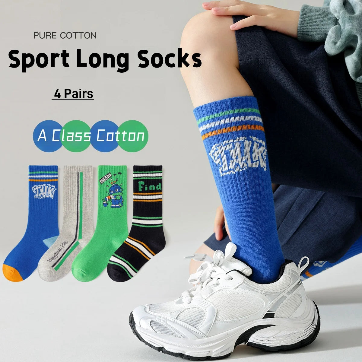 Kids Striped Knee-High Sport Socks – 4 Pairs