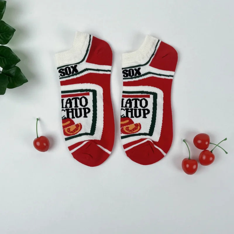 1 Pair Unisex Funny  Style Tomato Ketchup French Fry Printed