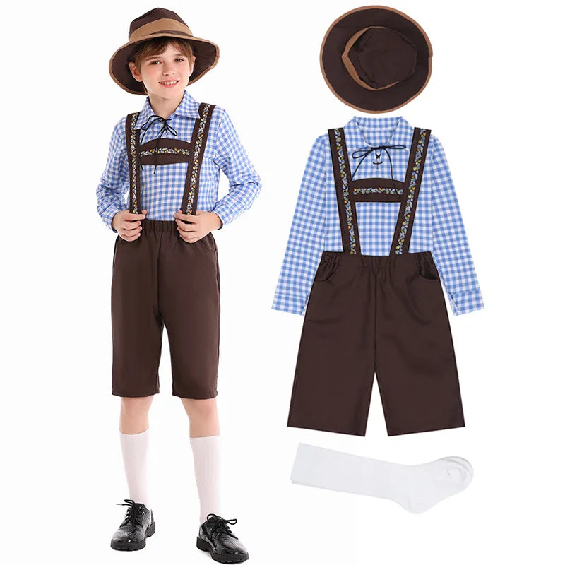 Kids Bavarian Oktoberfest Costume – Lederhosen Outfit with Hat