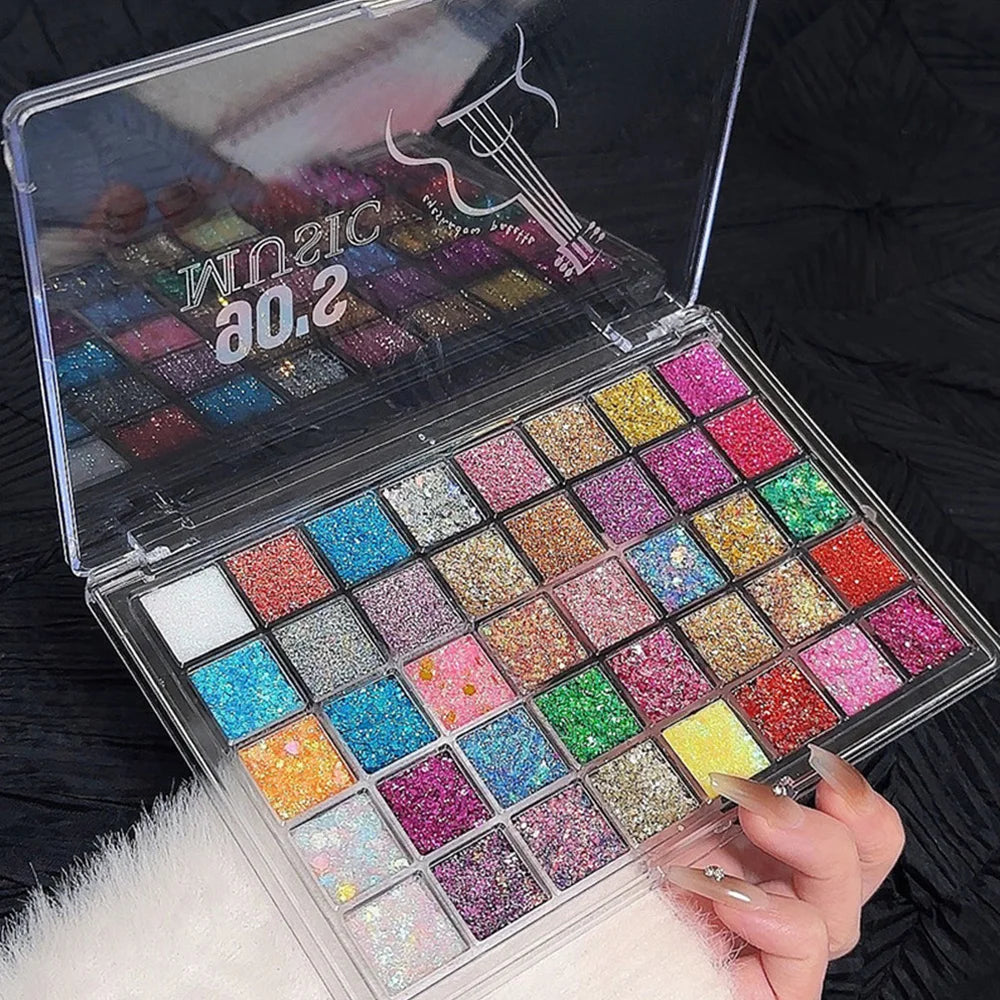 40-Color Glitter Makeup Palette | Face, Eyes, Hair & Body Glitter Gel