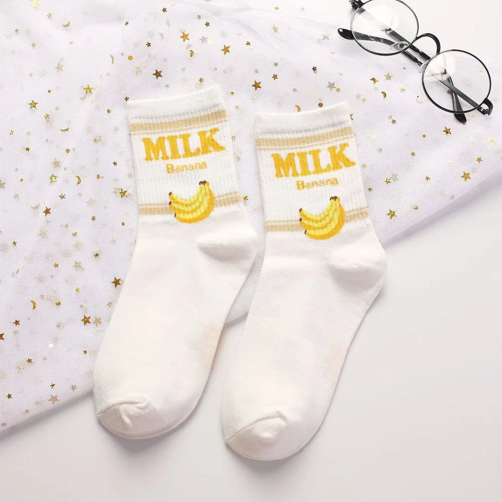 Strawberry Milk Cow Ankle Socks