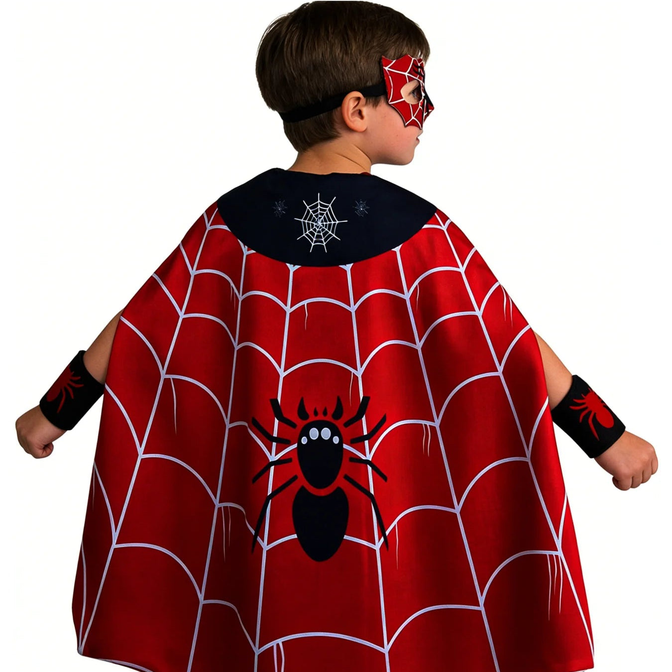Kids Spider-Inspired Superhero Costume Set – Cape, Mask & Wristbands